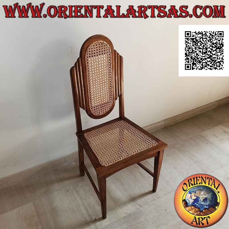 Colonial style chair with oval back in teak wood and Vienna straw