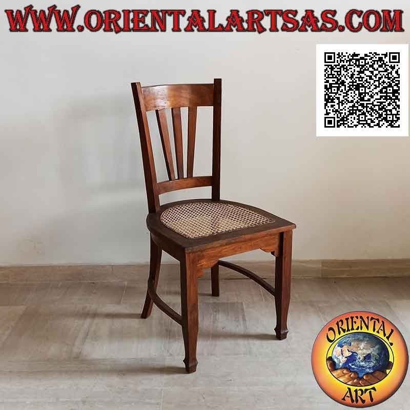 Sedia tradizionale indonesiana a schienale alto in legno di teak e seduta in paglia di Vienna (tripla fascetta)