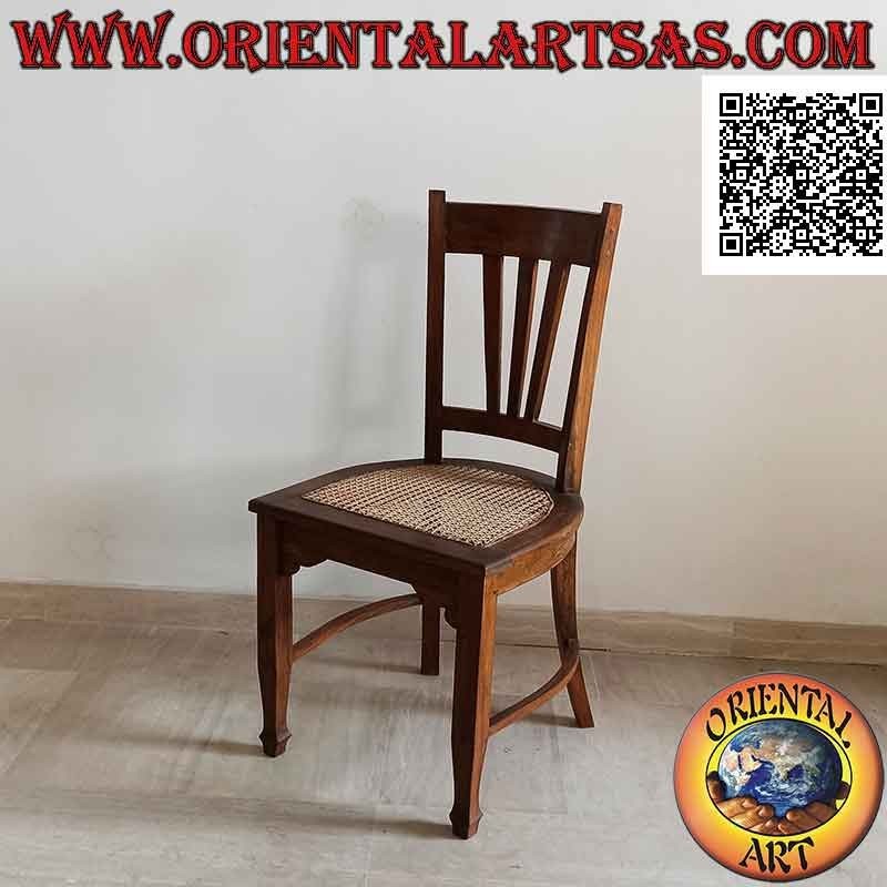 Silla tradicional indonesia con respaldo alto en madera de teca y asiento de paja de Viena (triple correa)