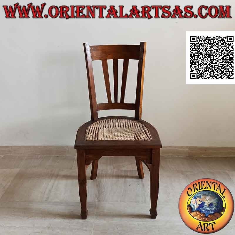 Traditional Indonesian high back chair in teak wood and Vienna straw seat (triple strap)