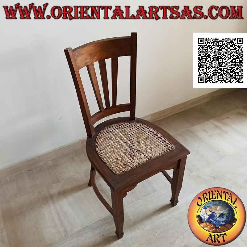 Sedia tradizionale indonesiana a schienale alto in legno di teak e seduta in paglia di Vienna (tripla fascetta)