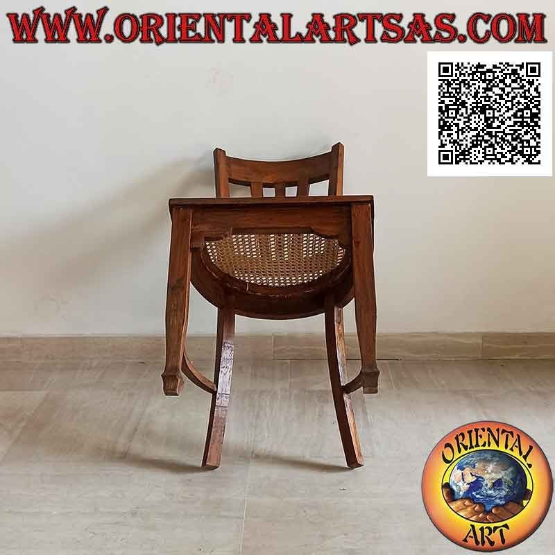 Sedia tradizionale indonesiana a schienale alto in legno di teak e seduta in paglia di Vienna (tripla fascetta)