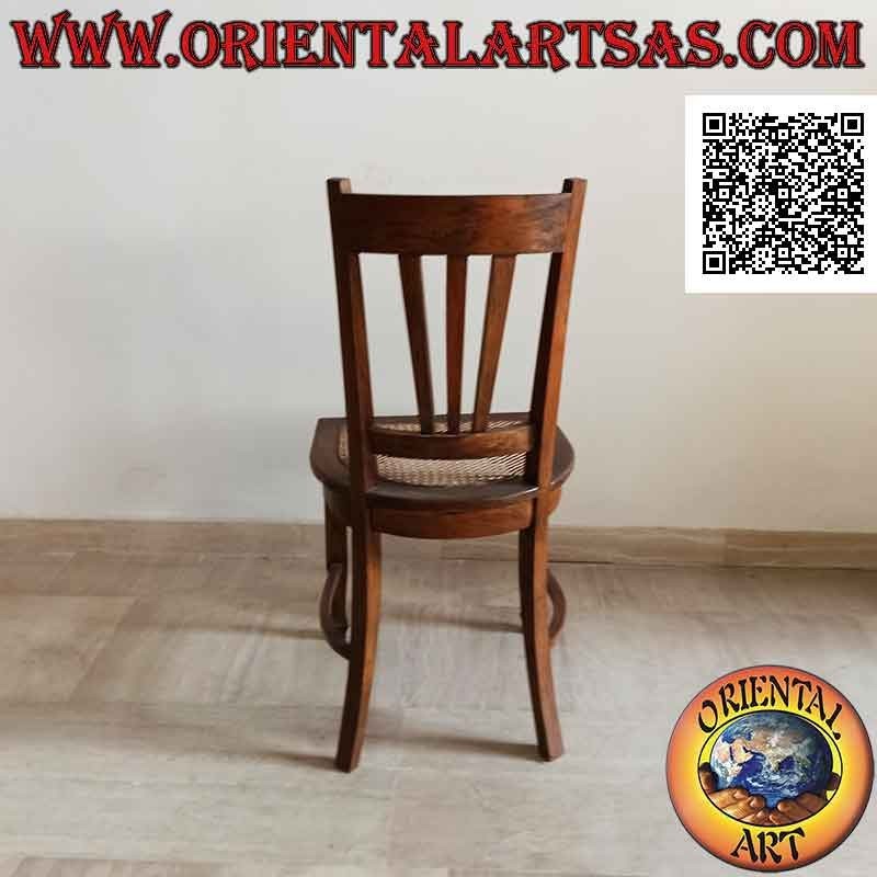 Silla tradicional indonesia con respaldo alto en madera de teca y asiento de paja de Viena (triple correa)