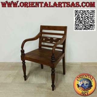 Poltrona in stile raffles con seduta a doghe unite in legno di teak