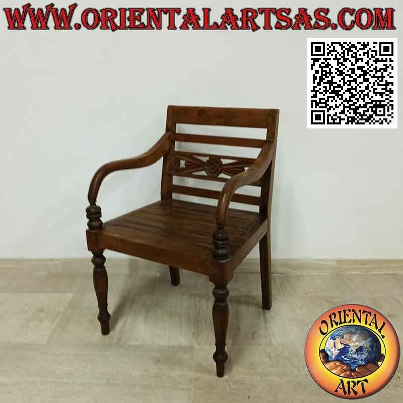 Fauteuil de style Raffles avec assise en lattes de bois de teck