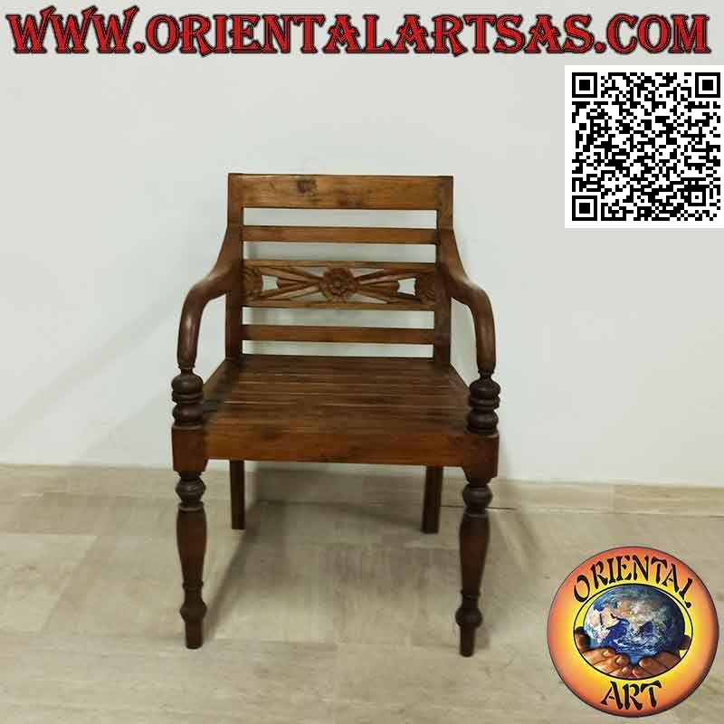 Raffles style armchair with seat in teak wood slats