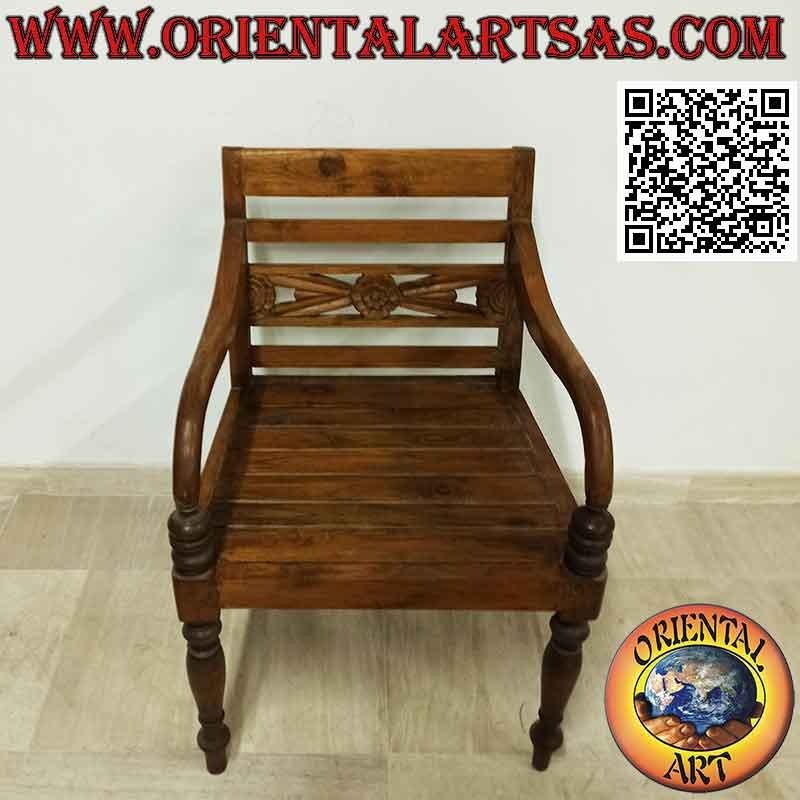 Fauteuil de style Raffles avec assise en lattes de bois de teck