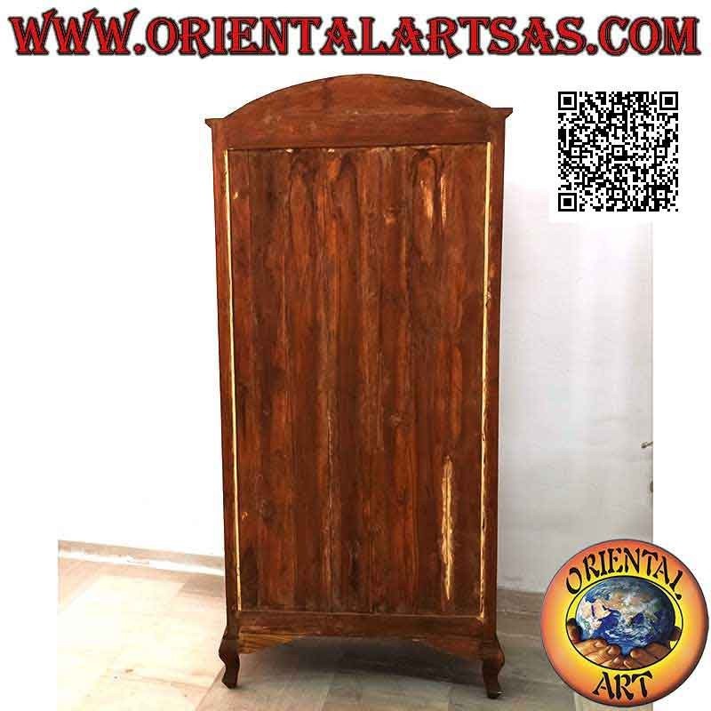 Vitrine haute avec double porte et quatre étagères avec plateau courbé en bois de teck