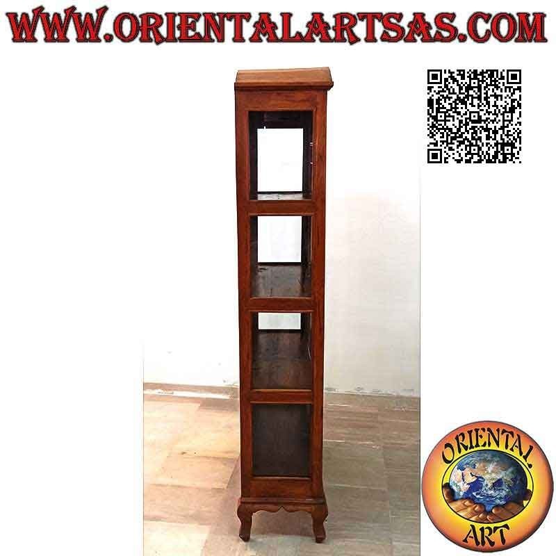Vitrine haute avec double porte et quatre étagères avec plateau courbé en bois de teck