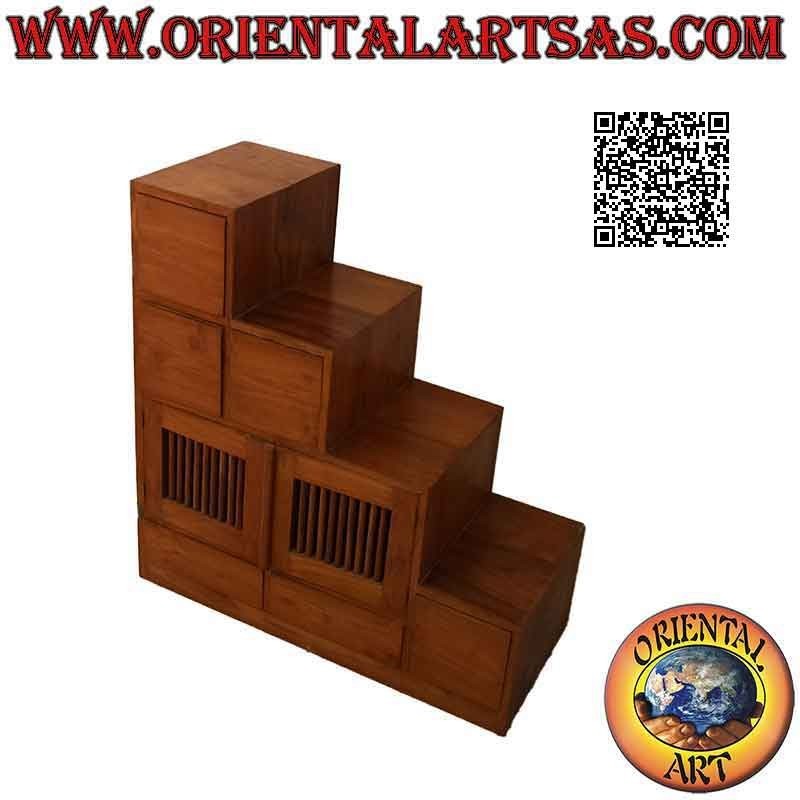 Entrance furniture with staircase with 4 + 2 drawers and double door, in teak wood (left)