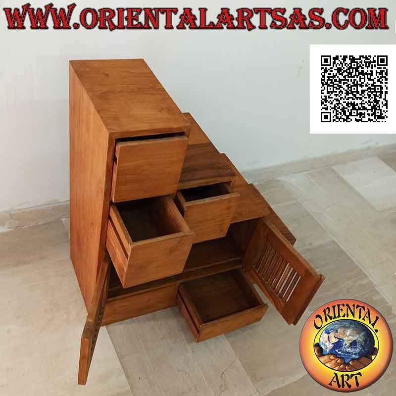 Mobile da ingresso a scala con 4+2 cassetti e doppia anta, in legno di teak (sinistra)