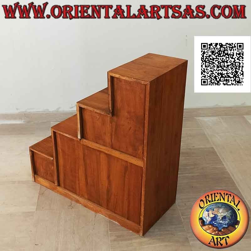 Eingangsmöbel mit Treppe mit 4 + 2 Schubladen und Doppeltür aus Teakholz (links)