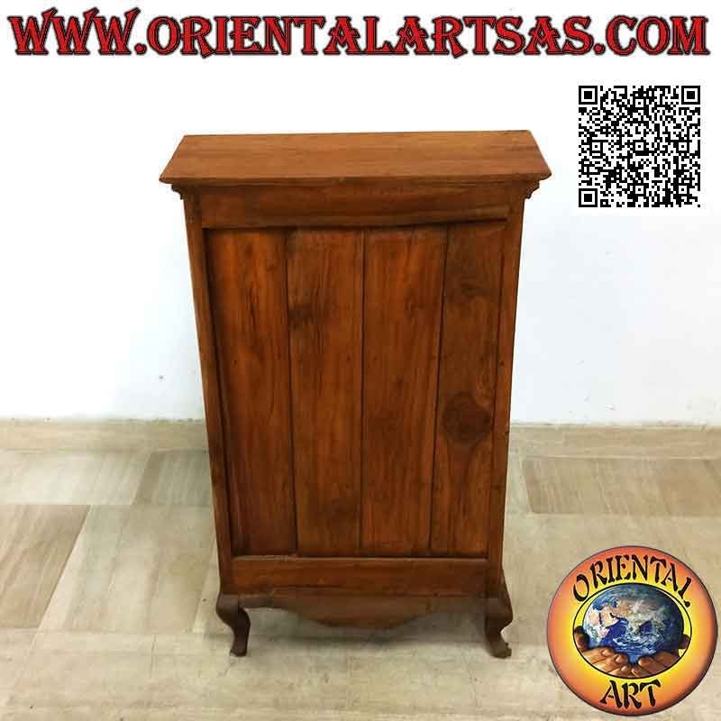 Vitrina rectangular con puerta doble y tres baldas con patas curvas en madera de teca