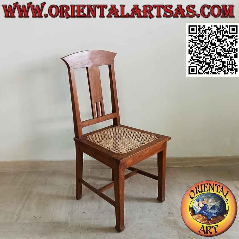 Chaise ethnique "Java" en bois de teck et assise en paille de Vienne