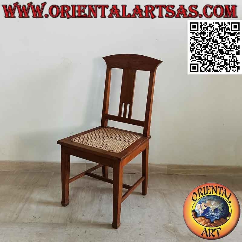 Chaise ethnique "Java" en bois de teck et assise en paille de Vienne