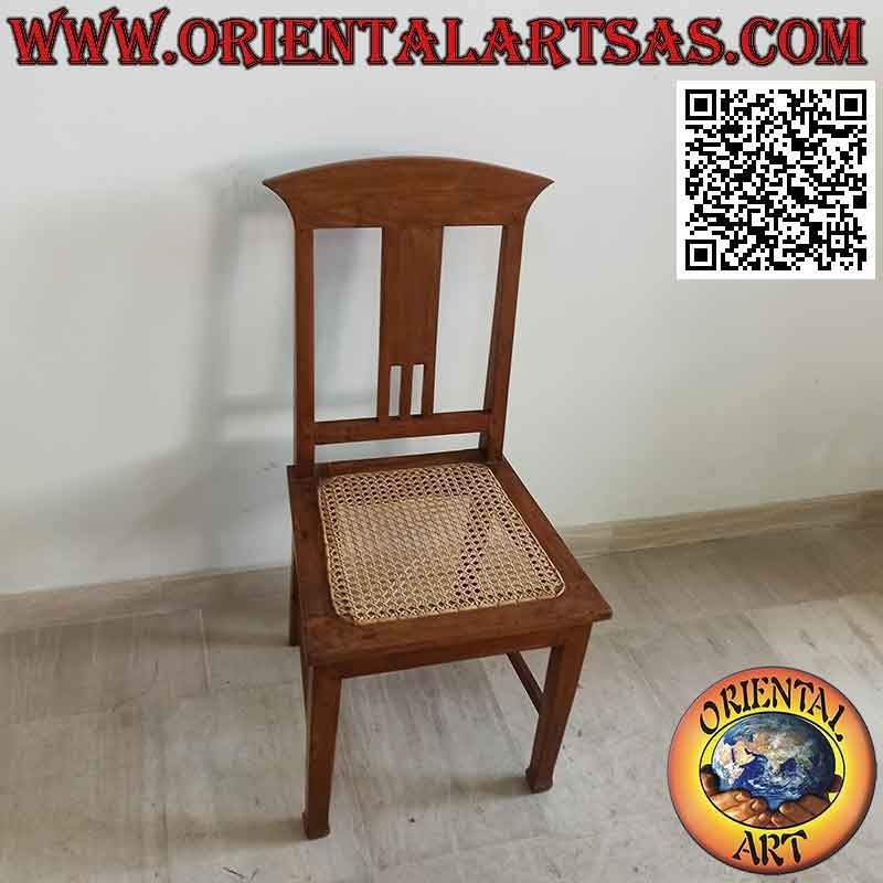 Sedia etnica "Java" in legno di teak e seduta in paglia di Vienna