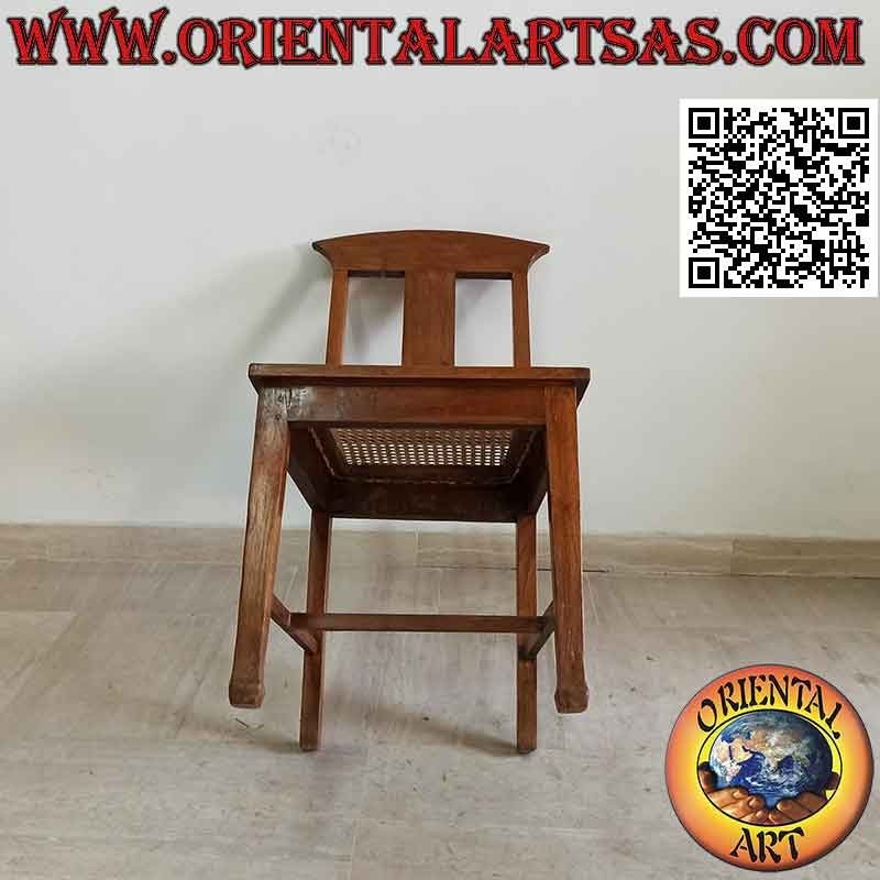 Sedia etnica "Java" in legno di teak e seduta in paglia di Vienna