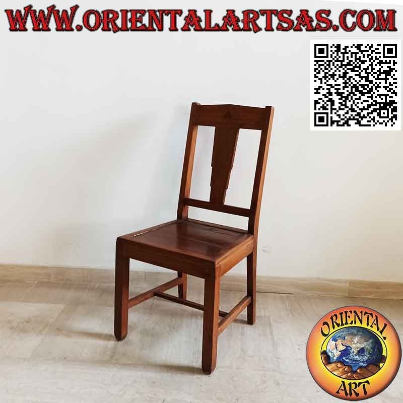Sedia etnica "Java" con seduta bordata rientrante in legno di teak