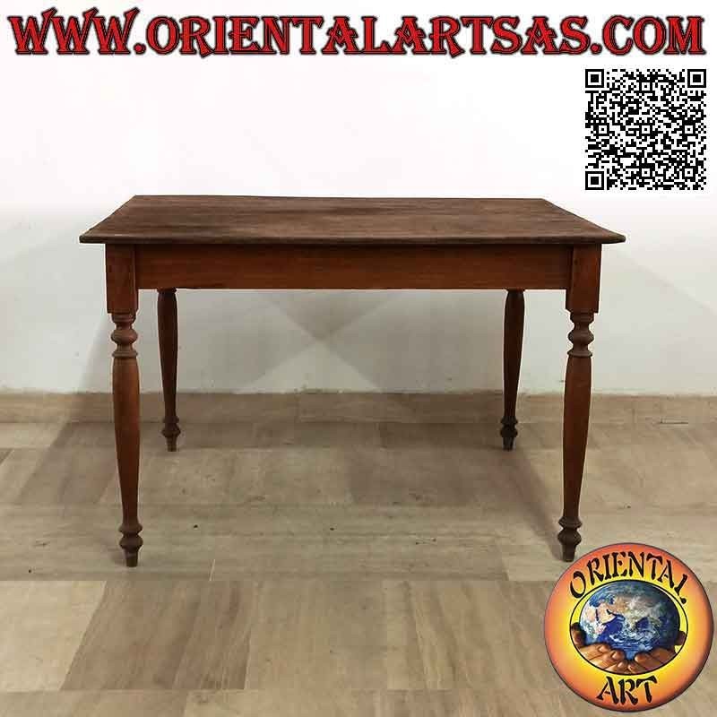 Tavolo antico rettangolare in stile etnico con piano di due tavole uniche in legno di teak
