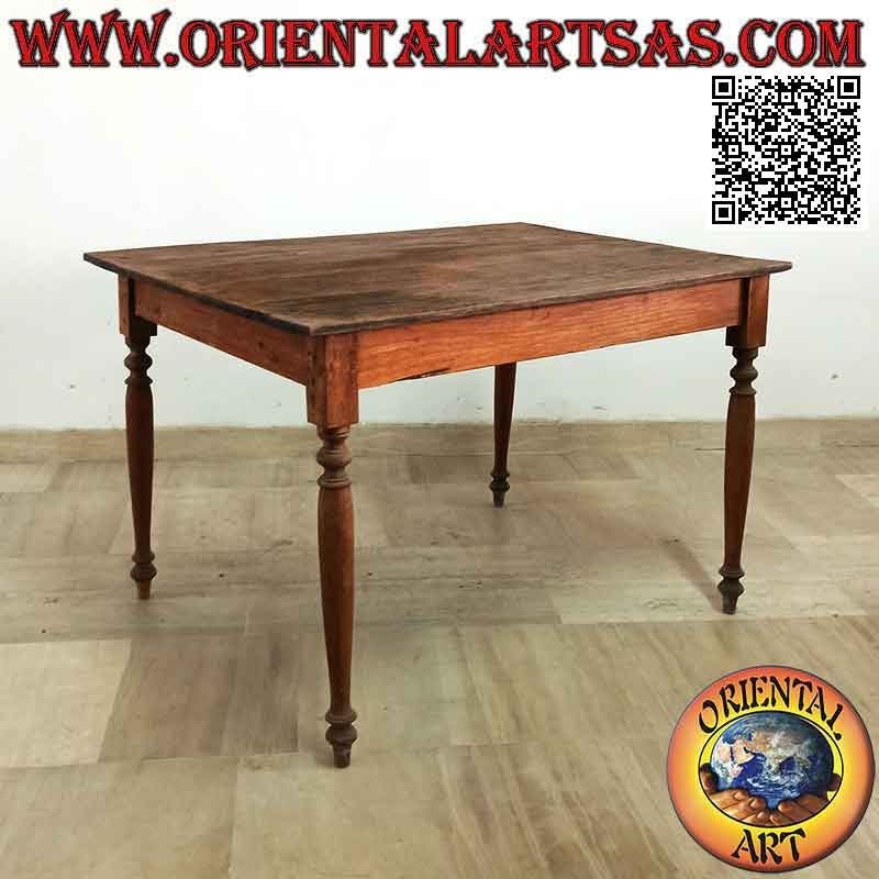 Tavolo antico rettangolare in stile etnico con piano di due tavole uniche in legno di teak