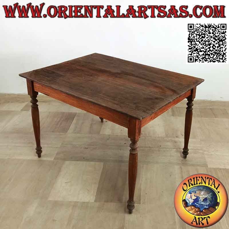 Rectangular antique table in ethnic style with top of two unique teak wood tables