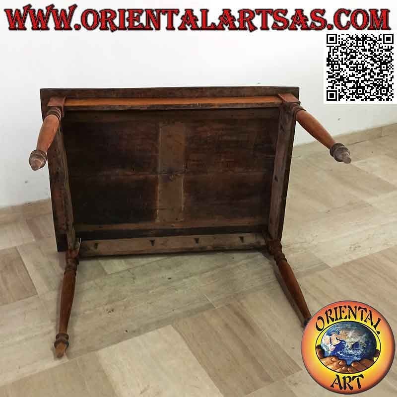 Rectangular antique table in ethnic style with top of two unique teak wood tables
