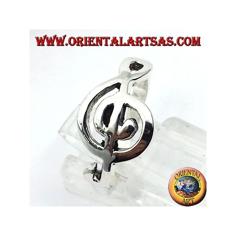 Anello in argento chiave di violino, in orizzontale
