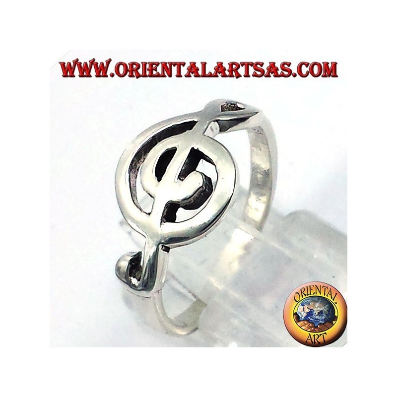 Bague en argent clé de sol, horizontal