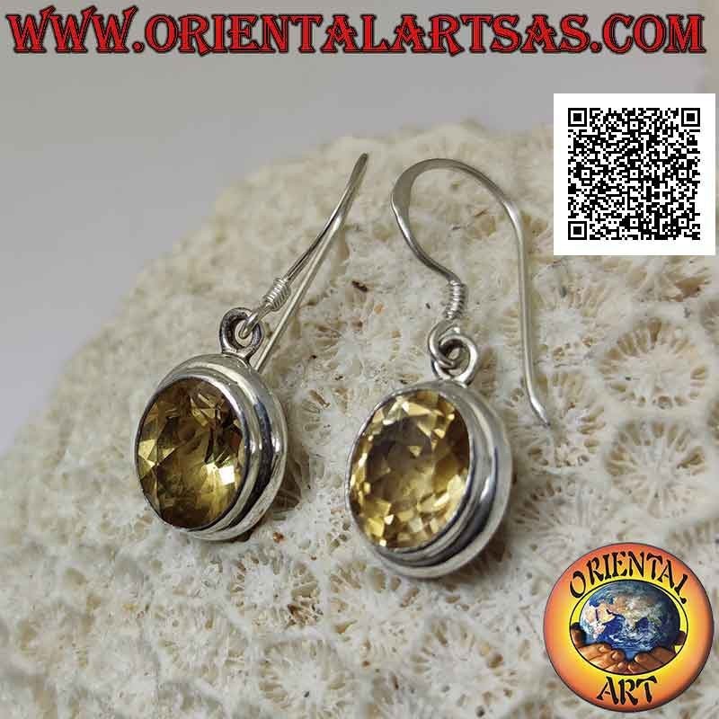 Boucles d'oreilles en argent avec topaze citrine ovale facettée sur monture lisse à double bord arrondi