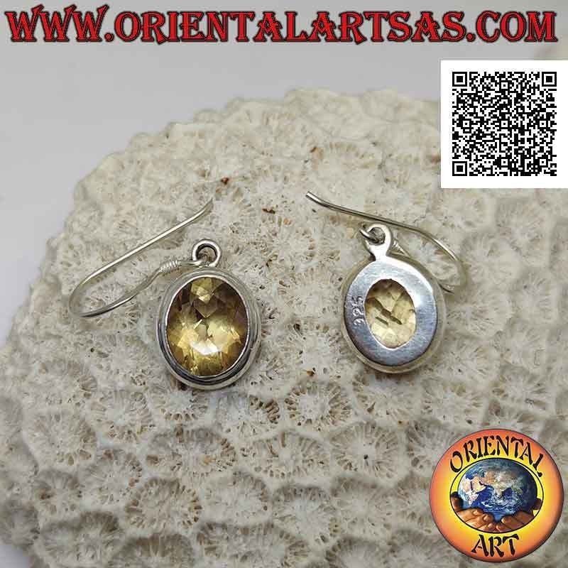 Boucles d'oreilles en argent avec topaze citrine ovale facettée sur monture lisse à double bord arrondi