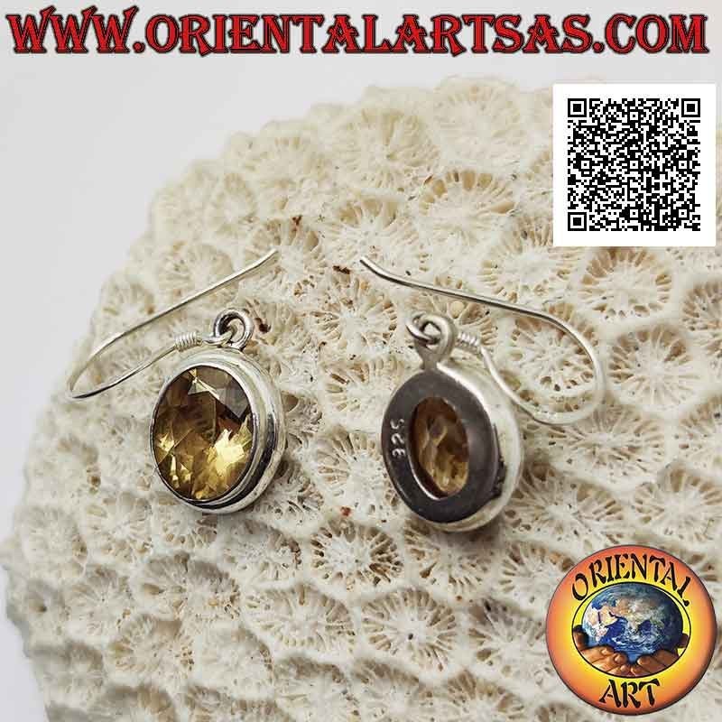 Boucles d'oreilles en argent avec topaze citrine ovale facettée sur monture lisse à double bord arrondi