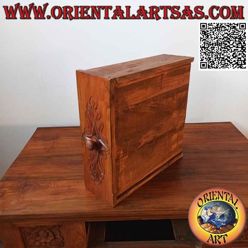 Buffet avec 2 portes et 1 tiroir avec décorations florales sculptées à la main en bois de teck