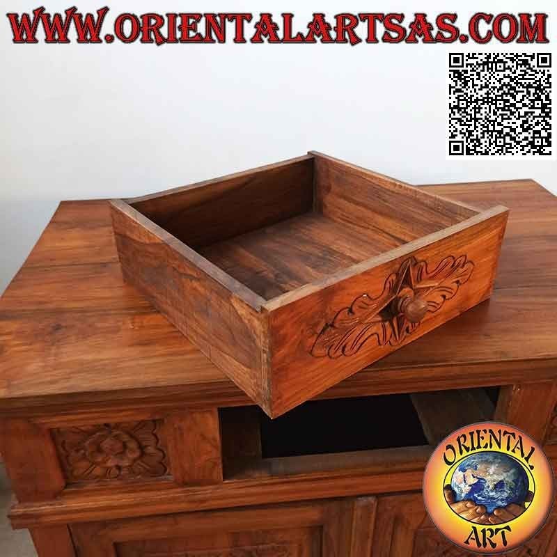 Buffet a 2 ante e 1 cassetto con decorazioni floreali intagliate a mano in legno di teak
