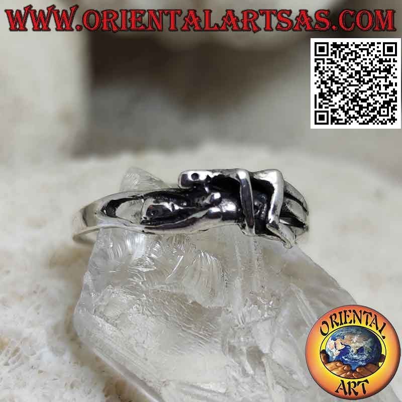 Anello in argento del Kamasutra erotico, l'abbraccio dell'amante alla donna