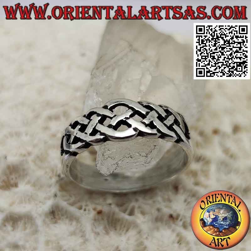 Smooth silver ring with openwork interwoven Celtic knot