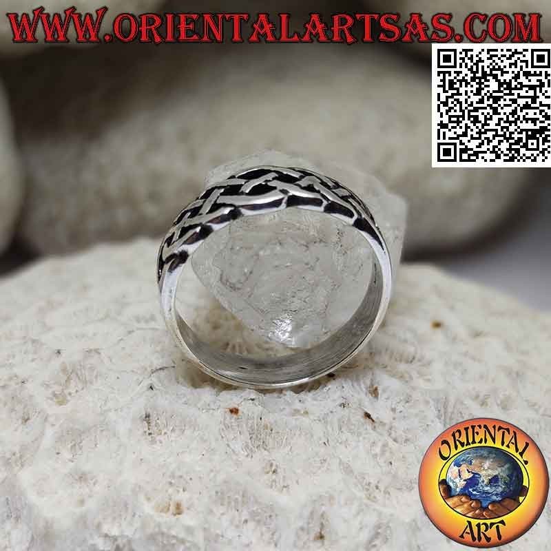 Smooth silver ring with openwork interwoven Celtic knot