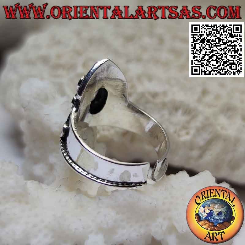 Anillo corona de plata con circonitas ovaladas y adornos en relieve (ajustable)