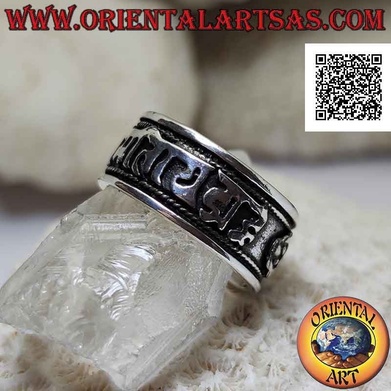 Silver band ring with Tibetan mantra OM MANI PADME HUM