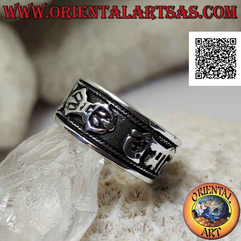 Silberner Bandring mit tibetischem Mantra OM MANI PADME HUM