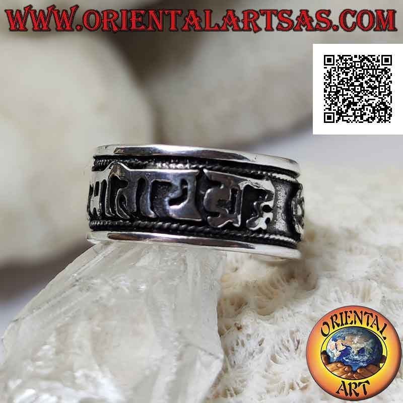 Silver band ring with Tibetan mantra OM MANI PADME HUM