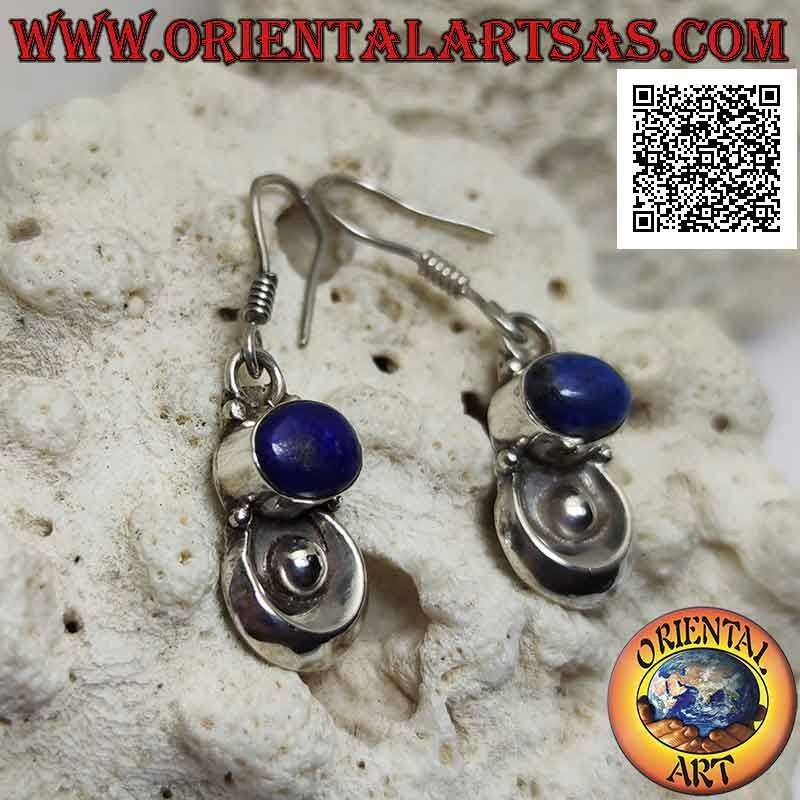 Boucles d'oreilles en argent avec lapis-lazuli horizontal et demi-cercle avec boule en dessous