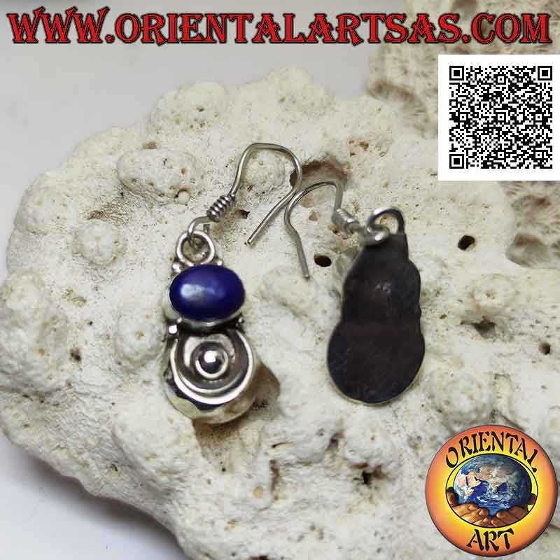Silver leverback earrings with horizontal lapis lazuli and semicircle with ball underneath