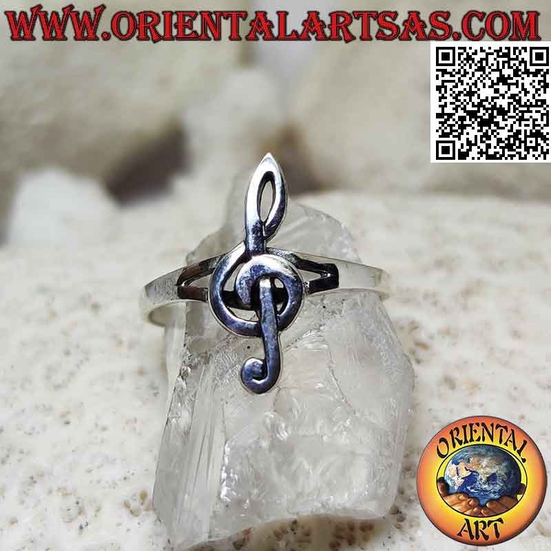 Silver ring with smooth treble clef (small)