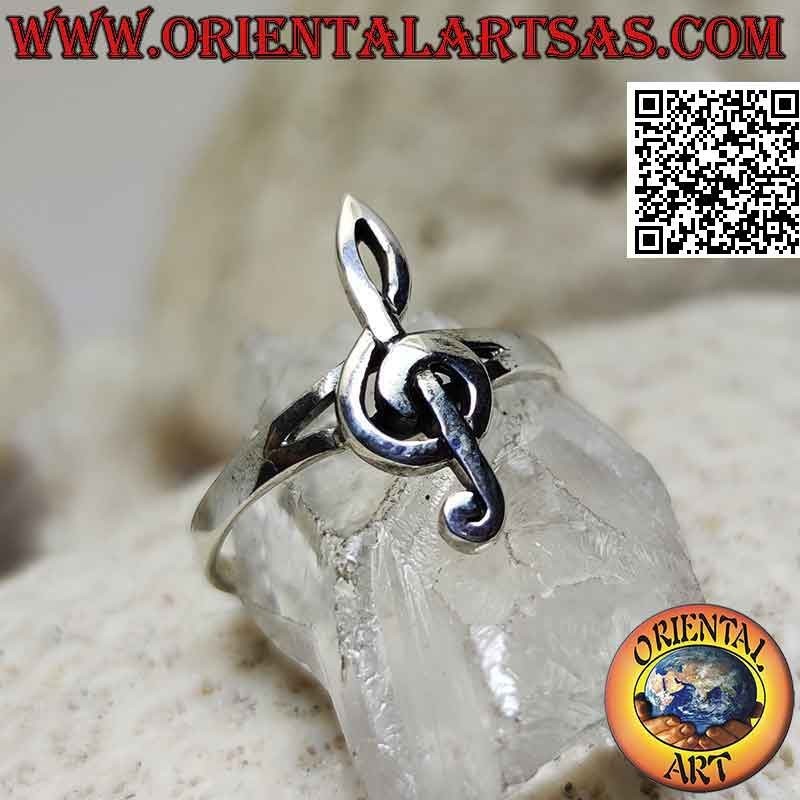 Anillo de plata con clave de sol suave (pequeña)