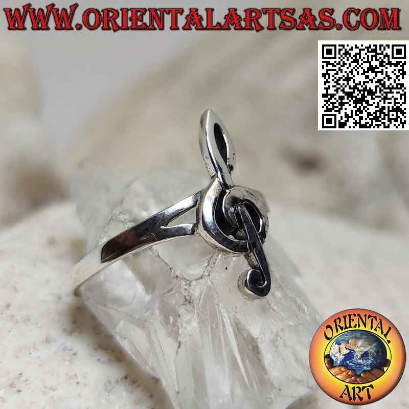 Anello in argento con chiave di violino liscia (piccolo)