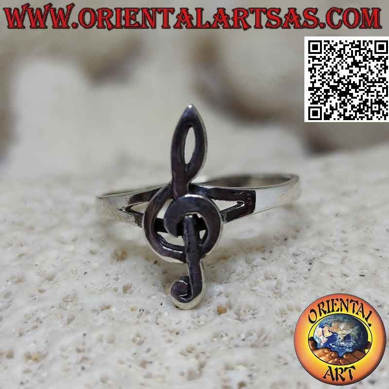 Anillo de plata con clave de sol suave (pequeña)