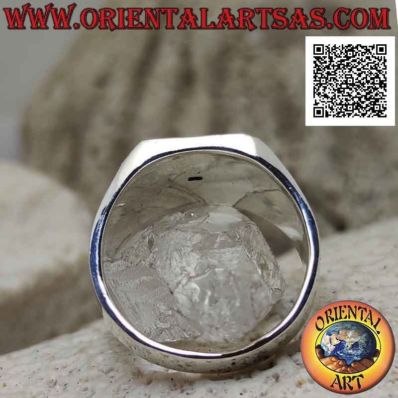 Smooth silver ring with onyx anchor in the square and marine exclamation "AHOI! Embossed on the sides