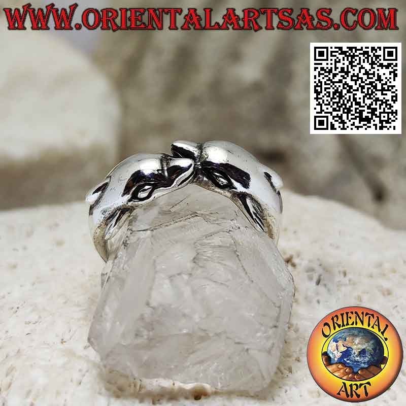 Anillo de plata, pareja de delfines con aleta en la espalda que envuelve en sentido contrario