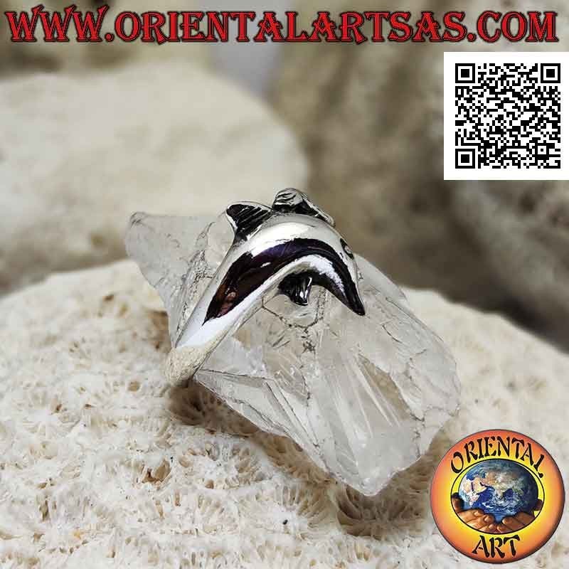 Anillo de plata, delfín envolvente con cola curva