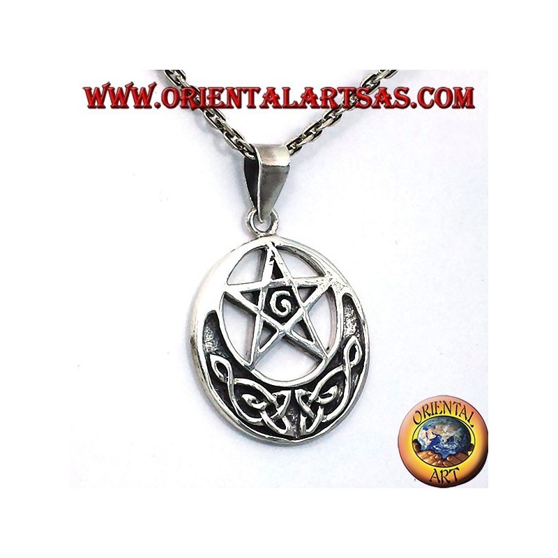 pendentif en argent, pentagramme avec G et noeud celtique